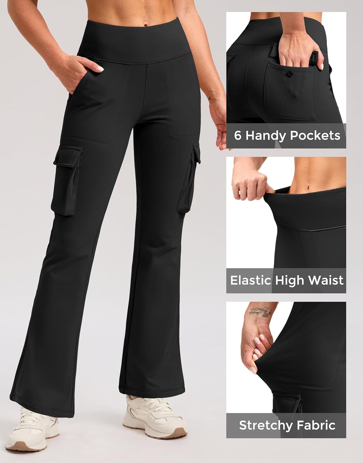 G Gradual Women's Fleece Lined Cargo Pants 6 Pockets Bootcut Water Resistant Winter Flare Leggings for Work, Hiking, Travel - Image 4