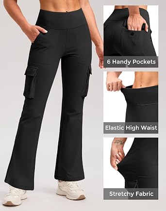 G Gradual Women's Fleece Lined Cargo Pants 6 Pockets Bootcut Water Resistant Winter Flare Leggings for Work, Hiking, Travel