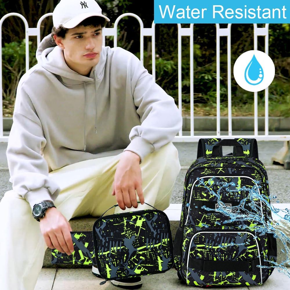 3Pcs Backpack for Girls Boys, 17 Inch School Bookbag with Lunch Box, Durable Laptop Backpacks Set for Teens College - Image 6