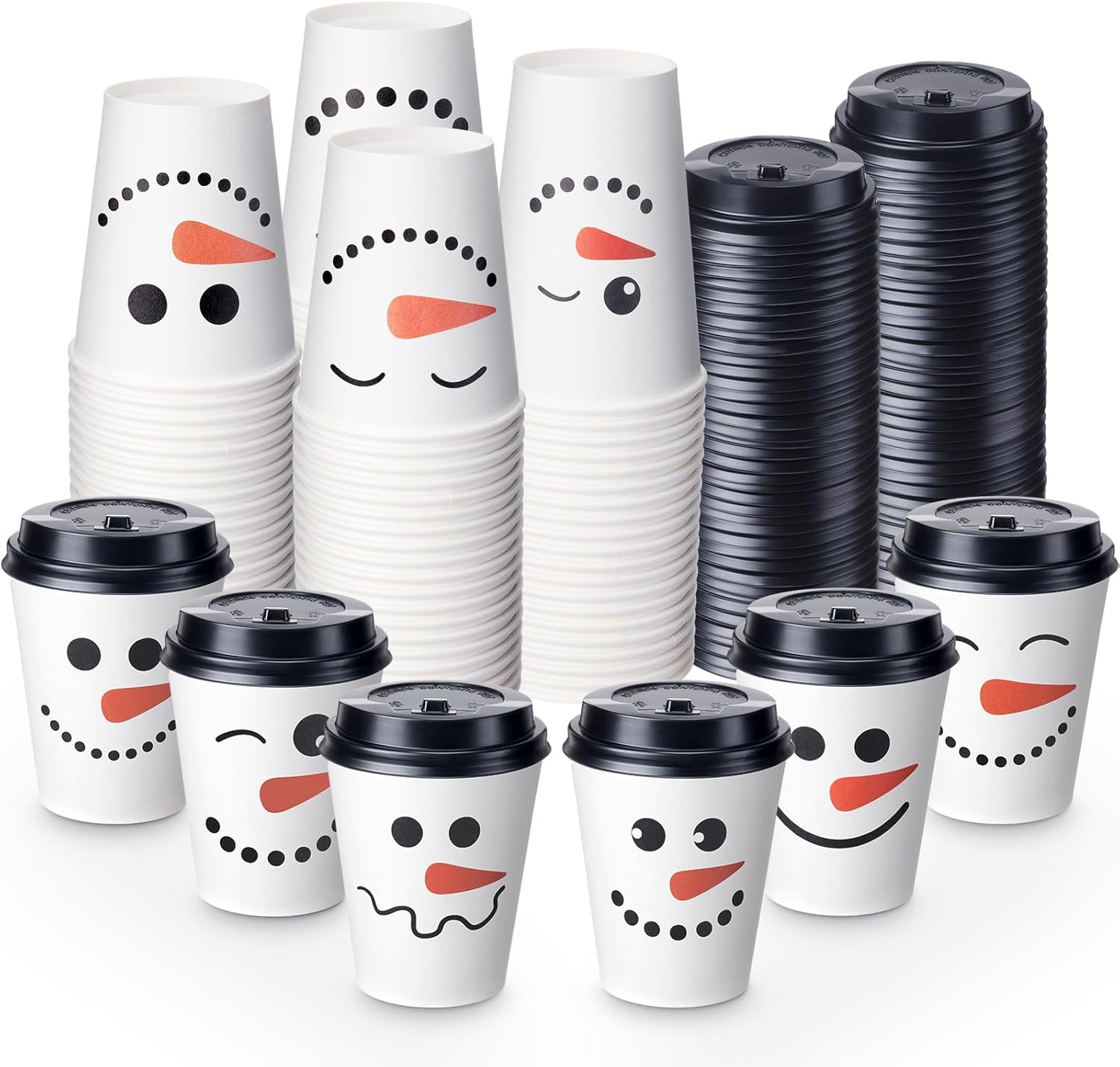 Sliner 120 Pcs Christmas Snowman Disposable Paper Coffee Tea Cups with Lids Winter Wonderland Xmas Cocoa Cups for Juice Hot Cold Beverage Drinks Seasonal Holiday Party Supplies(9 oz)