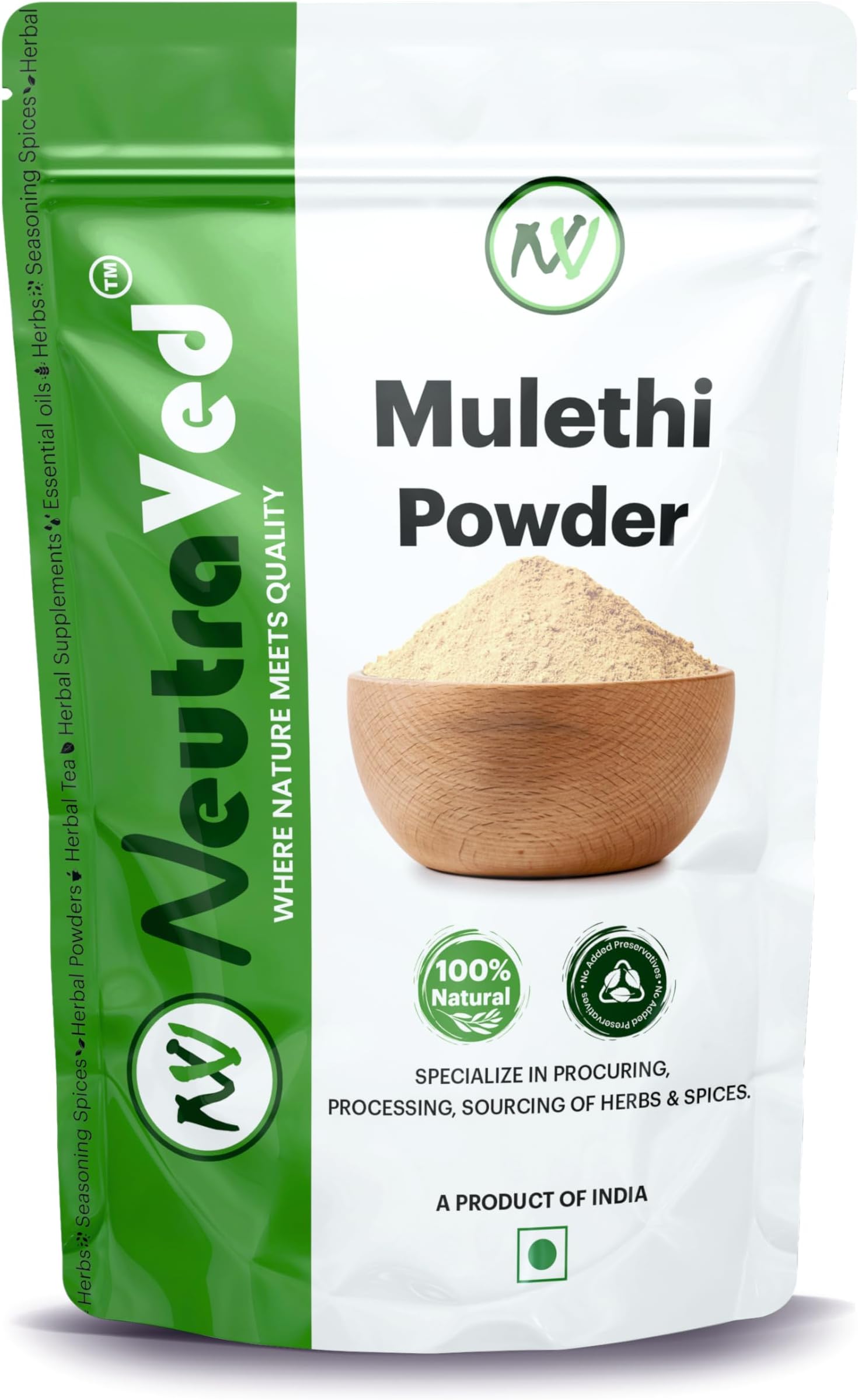 NeutraVed Mulethi Powder 800g | Natural Licorice Root Powder for Eating, Throat Comfort, Skin & Hair Care | Yashtimadhu Powder for Multiple Uses | 100% Natural Grade Licorice Powder- 800g