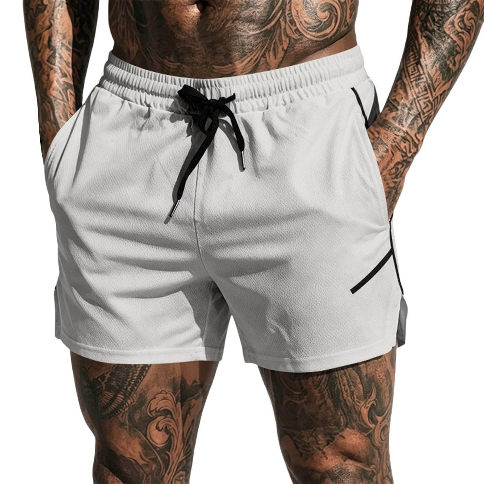 Pantaloncini sportivi da uomo elasticizzati: pantaloncini corti ad asciugatura rapida, traspiranti, vestibilità ampia, vita elasticizzata, con coulisse, gamba dritta, per jogging