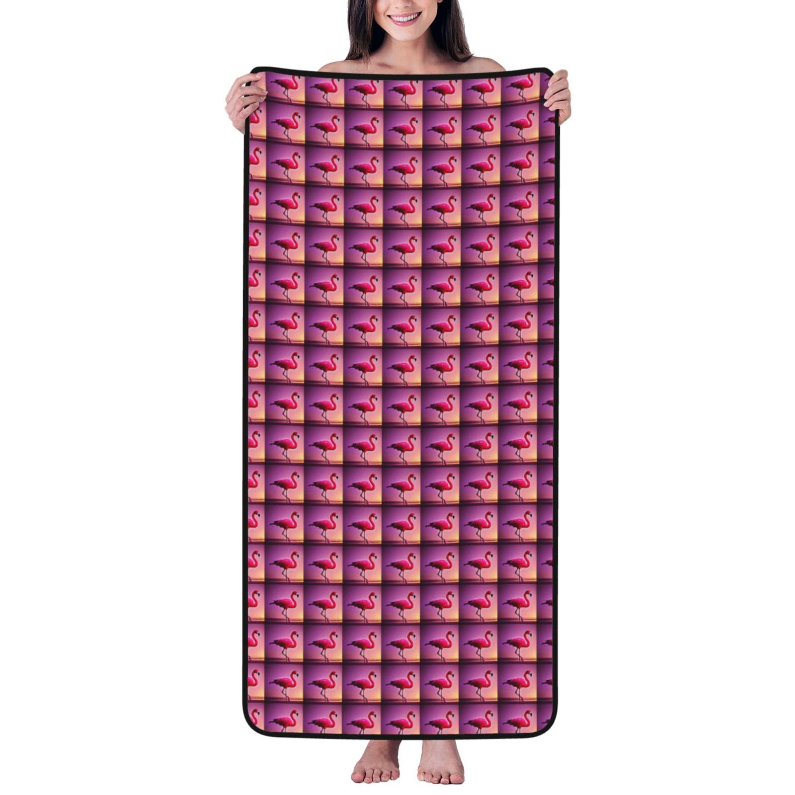 Tamiger Pink Flamingo Pattern Print Unisex Coral Velvet Bath Towel For Home Bathroom Hotel Spa Beach Travel Daily Use