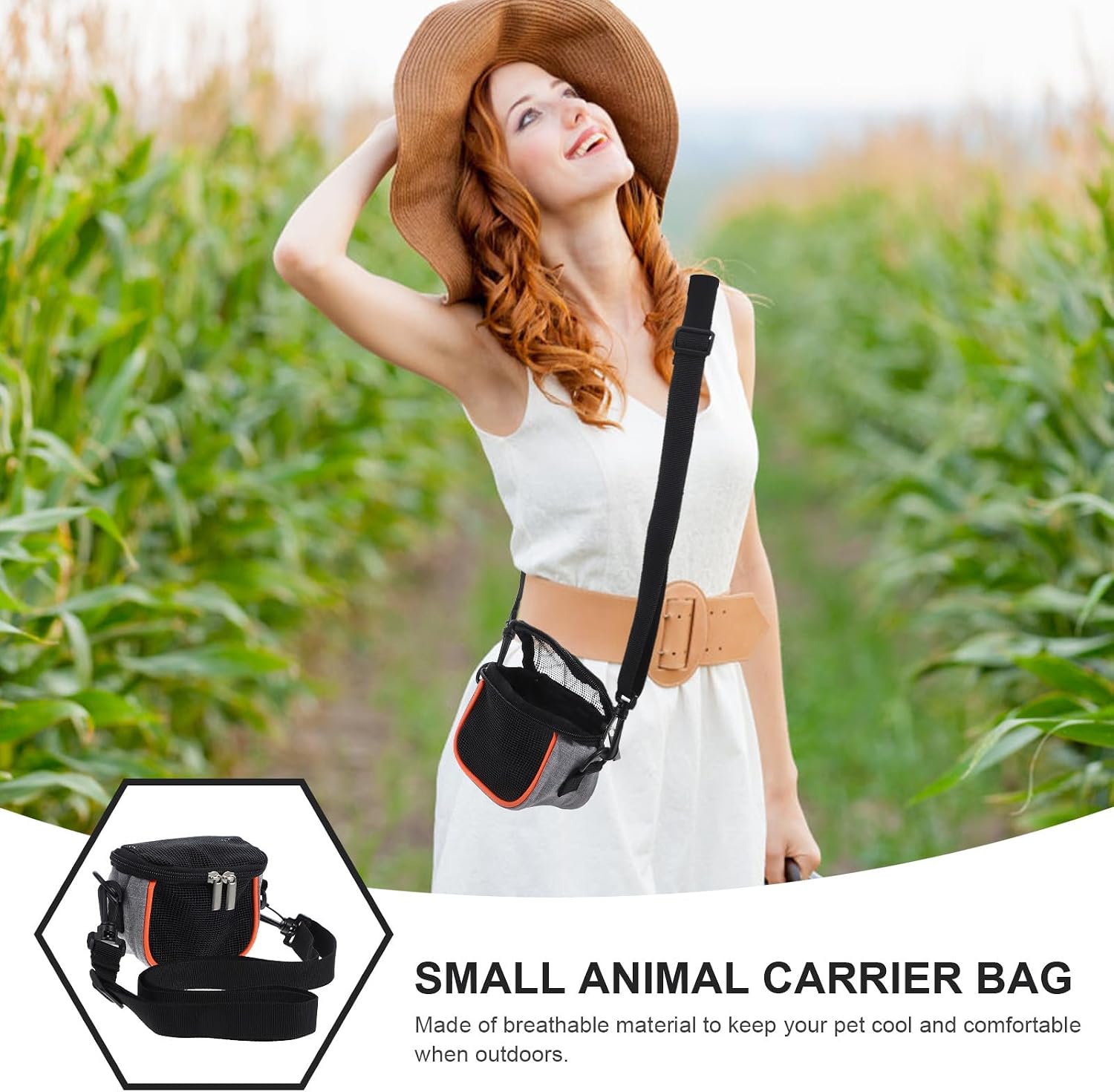 GANAZONO Portable Small Pet Carrier Backpack with Adjustable Strap, Breathable Gray Hamster and Guinea Pig Travel Bag for Small Animals and Rabbits