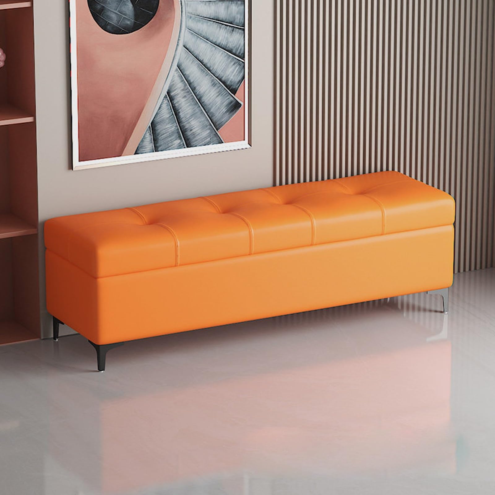 Banc de rangement 60cm avec pouf grand espace et placard à chaussures