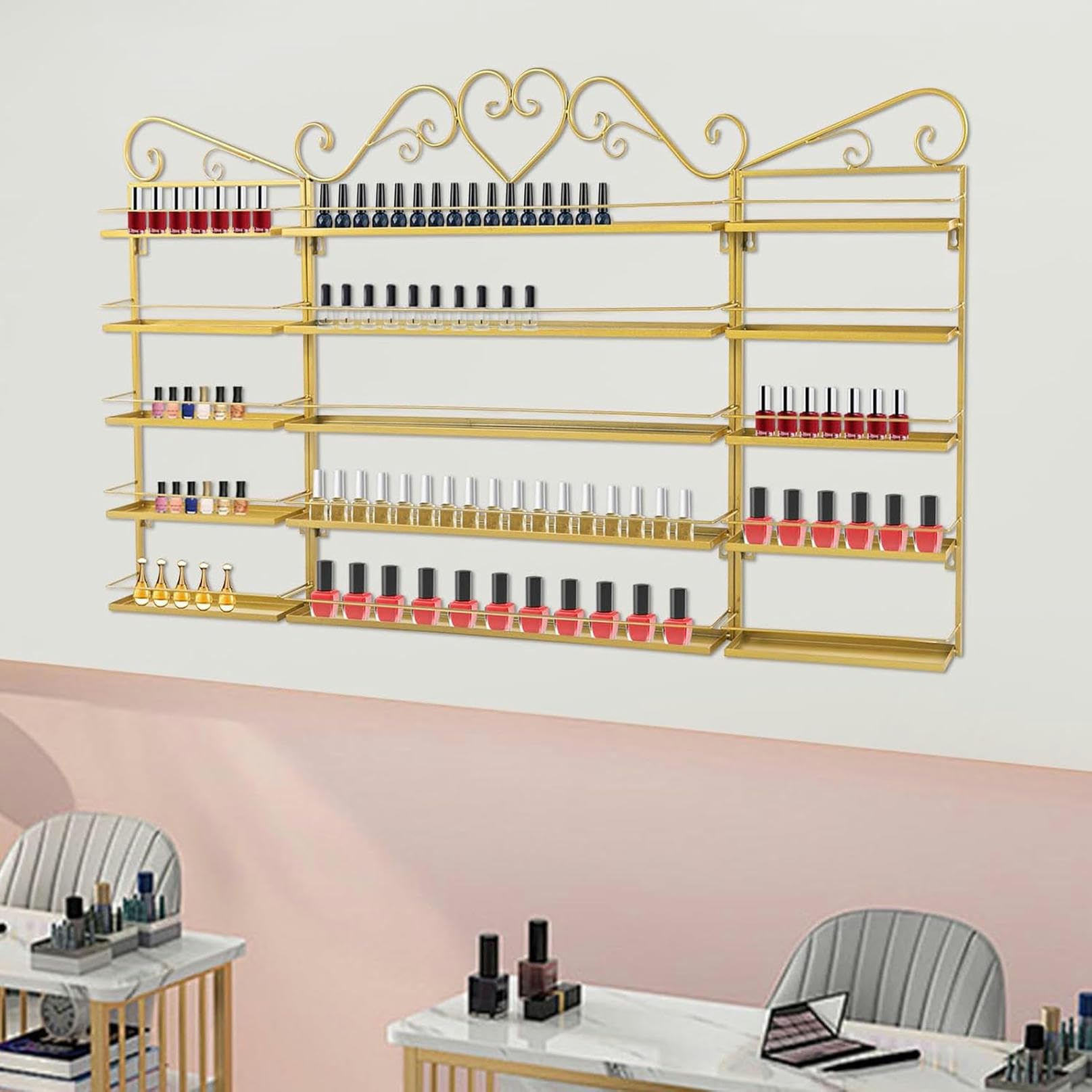 Organizador de esmaltes de uñas de Pared: Organizador de esmaltes de uñas de 5 Niveles para Montaje en Pared, Fabricado en Metal, Adecuado para Salones de uñas y centros de Belleza, Soporte