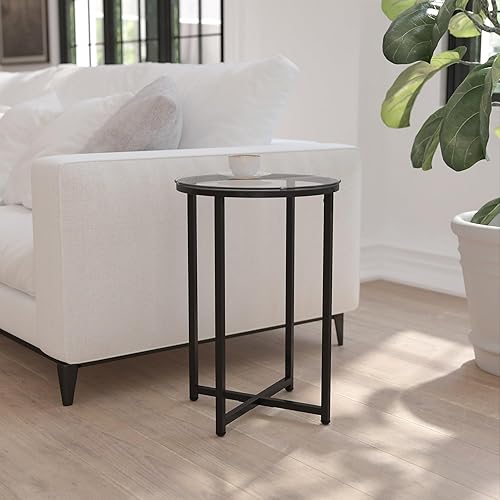 Miniatura 11 de Flash Furniture Greenwich Collection - Mesa auxiliar moderna de cristal transparente, marco de oro cepillado entrecruzado Oro