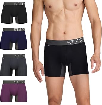 STEP ONE Mens Underwear Trunk Briefs, 4 Pairs, Underwear for Men, Moisture Wicking, 3D Pouch + No Ride Up Trunk Briefs Made from bamboo viscose