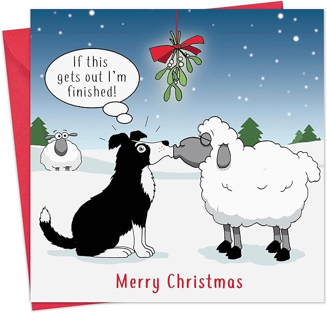 Twizler Merry Christmas Card with Sheepdog Antics  Funny Christmas Card  Xmas Card  Happy Christmas Card  Womens Christmas Card  Mens Christmas Card  Male Christmas Card  Female Christmas Card