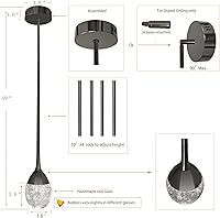 Vista 2 de Teardrop Crystal Pendant Light, Black Hanging Ceiling Lighting Fixtures, Modern LED Bubble Kitchen Bar Lights Dimmable with Adjustable Metal Rods
