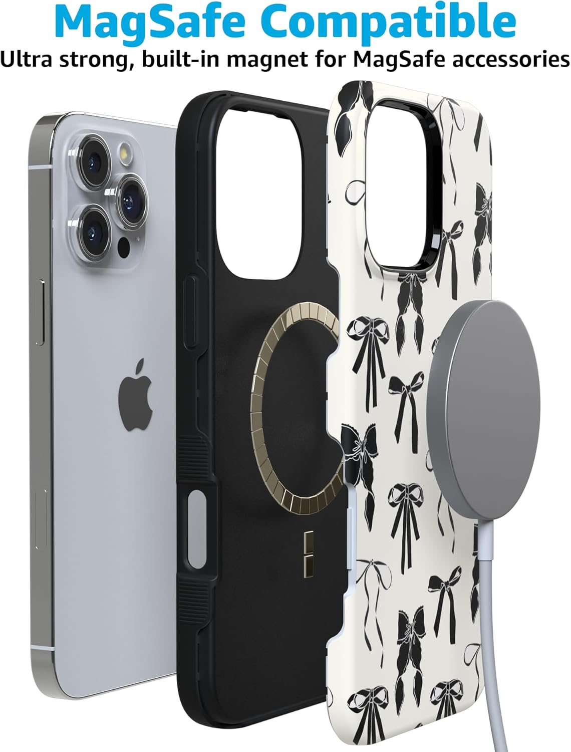 Casely iPhone 16 Pro Max Case | Goth Girlie | Black Bows | Bold Protective Design | Compatible with MagSafe