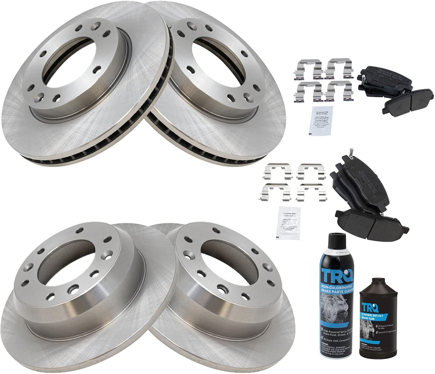 TRQ Front and Rear Brake Pad & Rotor Kit Brake Chemical Kit Brake Pads Brake Rotor Semi-Metallic Compatible with 2007-2008 Hyundai Entourage 2007-2012 Kia Sedona