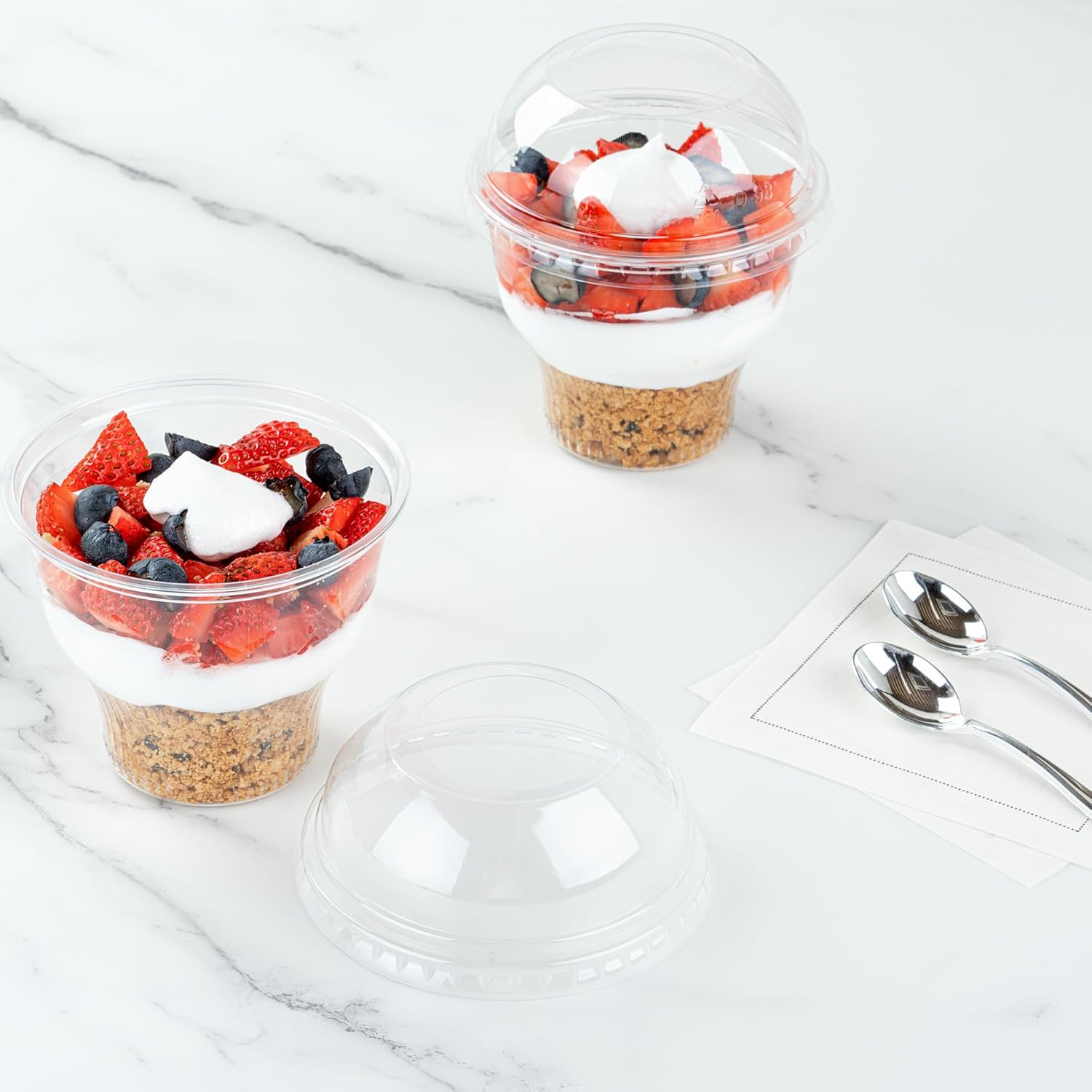 Restaurantware-LIDS ONLY: RW Base 3.9 x 1.6 Inch Dome Lids With Wide Hole, 50 Disposable Transparent Covers - Ice Cream Cups Sold Separately, Sustainable, Clear Plastic Dome Lid, Ideal For Takeaways