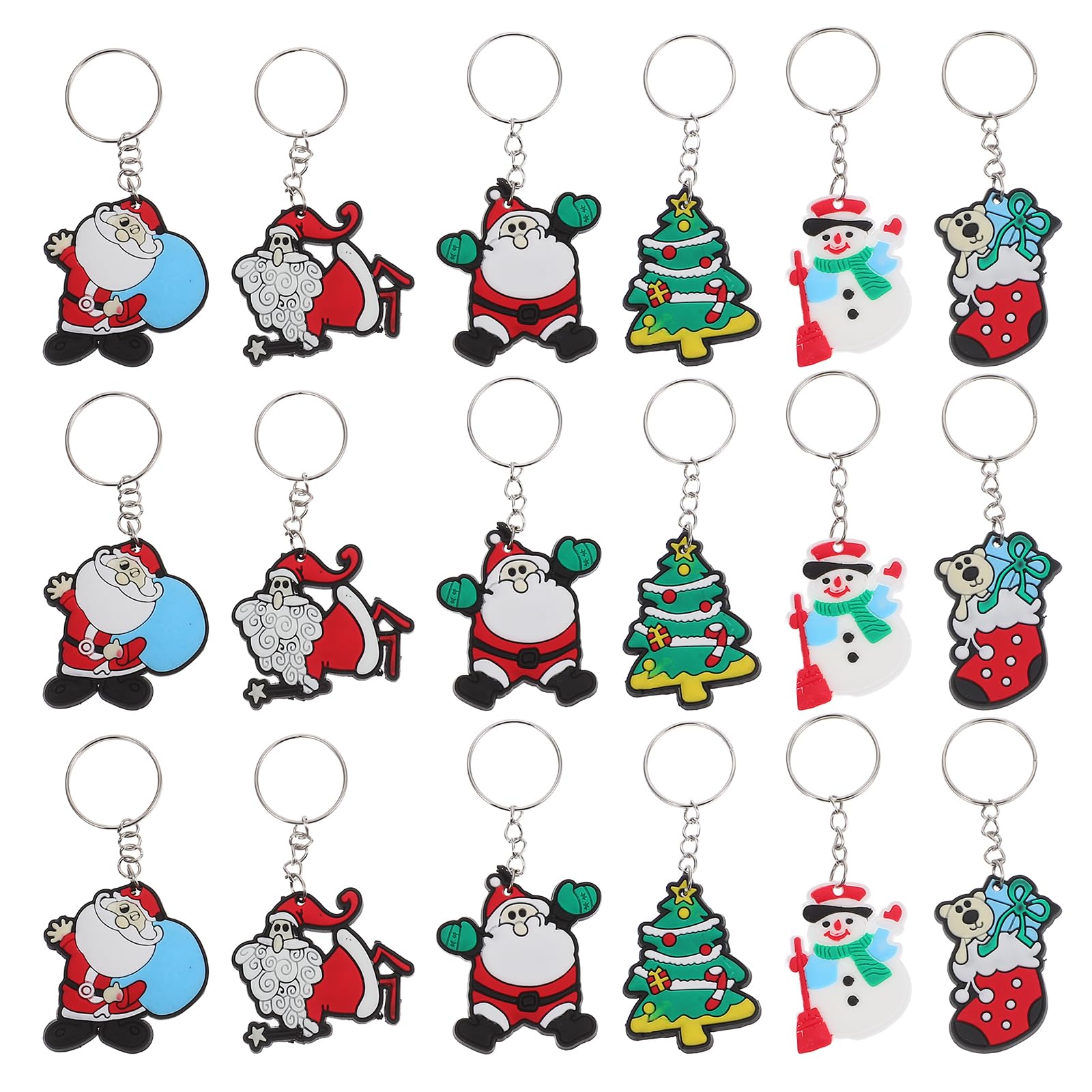 24pcs Christmas Keychains Keyrings with Santa Claus Snowman Christmas Tree Bag Purse Charms Party Favors Bag Fillers (Style)