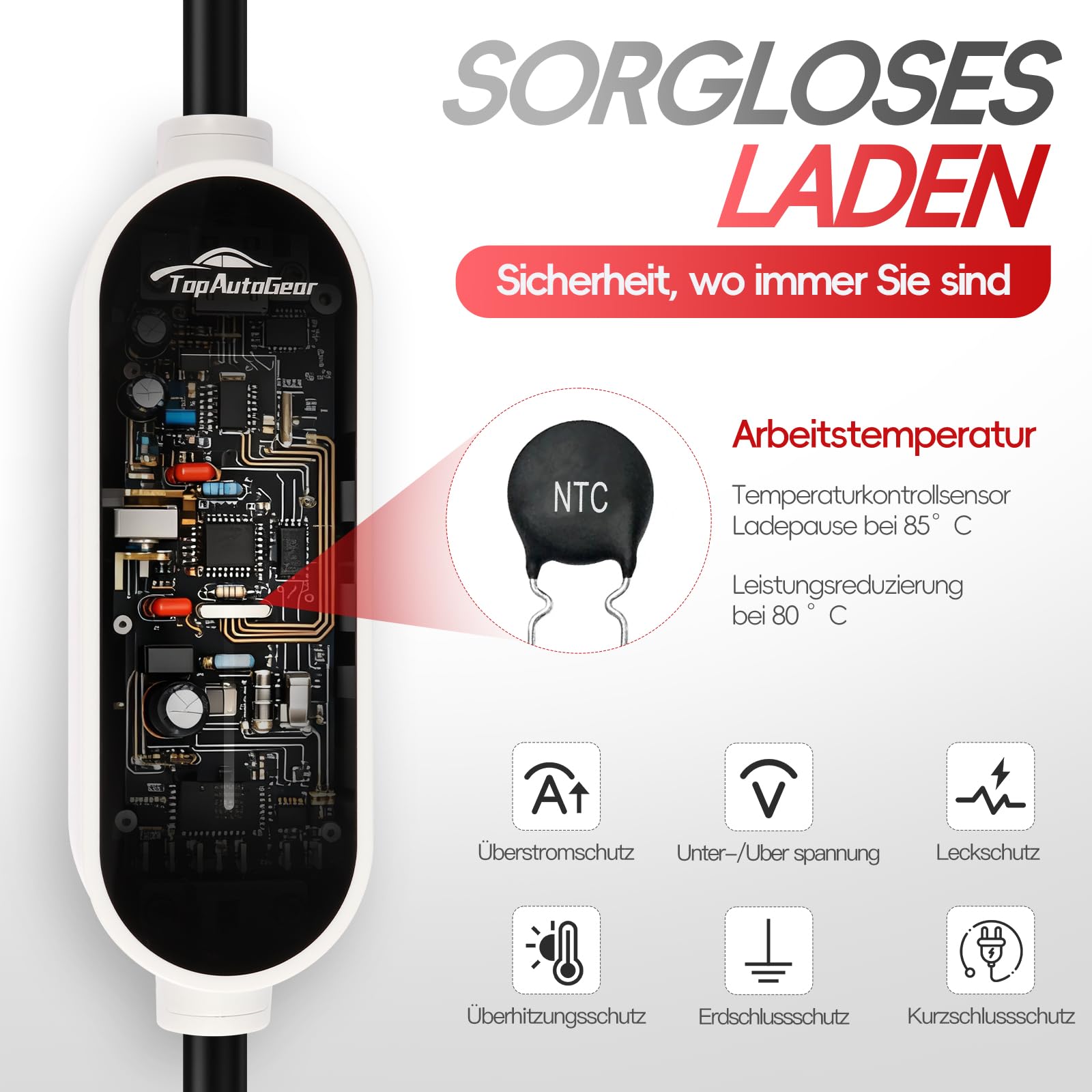 Mobile Wallbox 11 kW [6 m | 8-16 A] mit einstellbarer Stromstärke, Ladekabel CEE 16A auf Typ 2 für ID.3/4/5, Model Y/3, MG4, EX30, e-up, e-tron, Zoe, EV-Charger, TÜV-geprüft & CE-zertifiziert