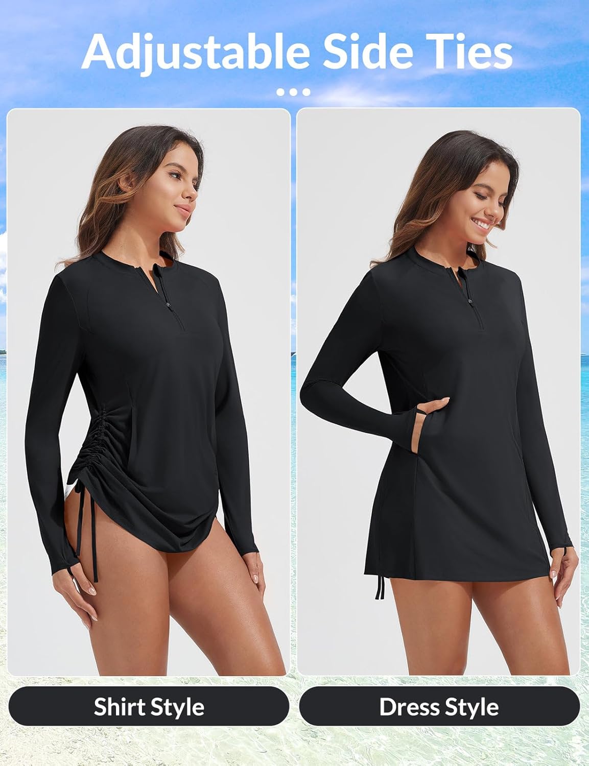 baleaf Rash Guard for Women Long Sleeve Swim Shirt UPF 50+ Swimsuits Top for Women with Kangaroo Pocket - Image 4