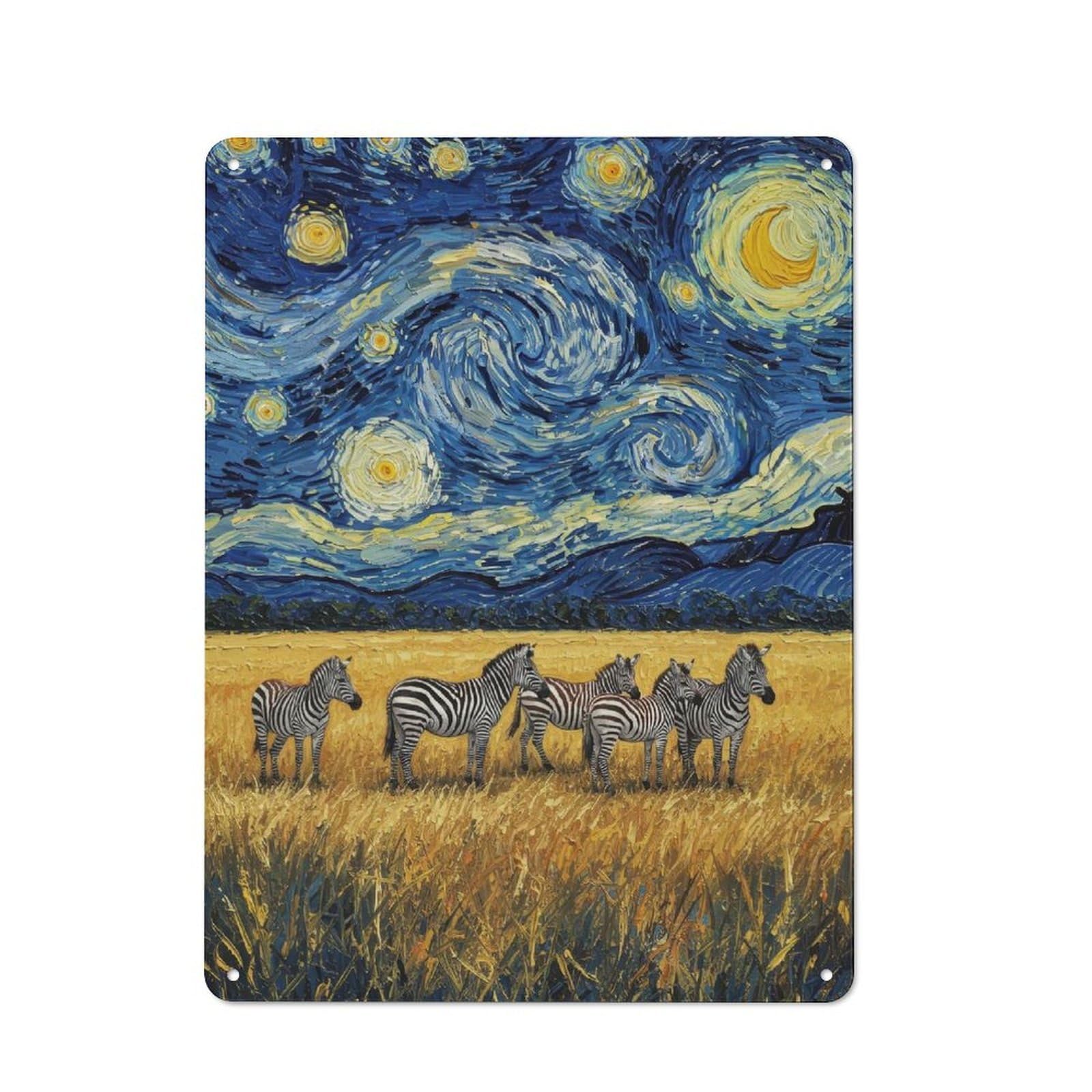 Junmoney Zebras Under A Starry Night Sky Tin Sign 40X30cm With For Home Bar Wall, Vintage Decor, Wall Decoration For A Recently Updated Home Bar