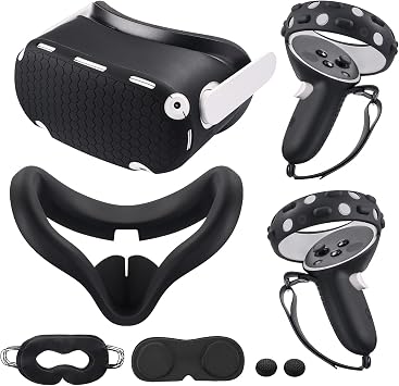 Compatible with Oculus Quest 2 Accessories, Silicone Face Cover, VR Shell Cover,Touch Controller Grip Cover,Protective Lens Cover,Disposable Eye CoverBlack