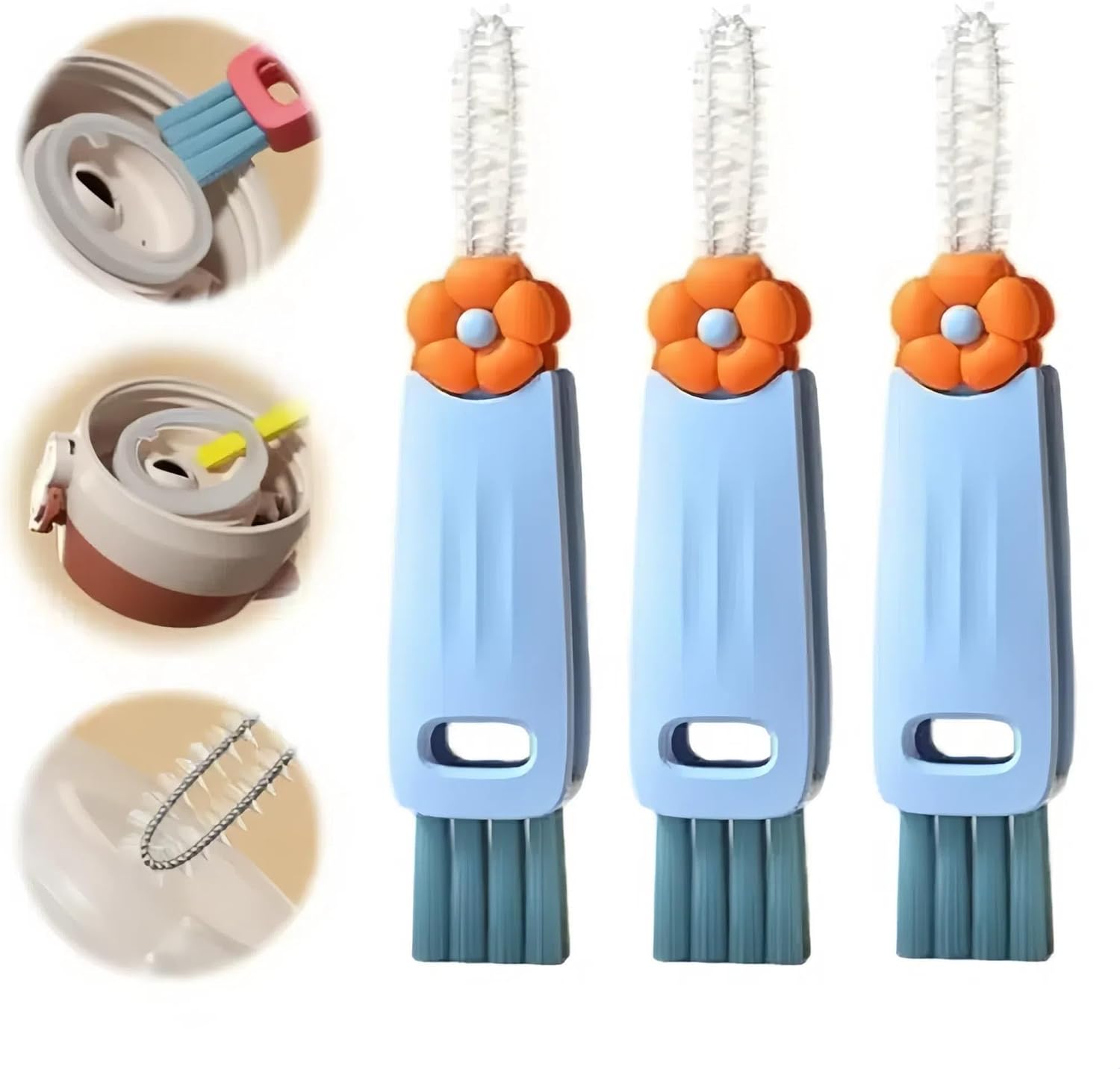 3-in-1 Cup & Lid Cleaning Brush Set – Silicone Brushes For Tight Spots & Bottle Crevices