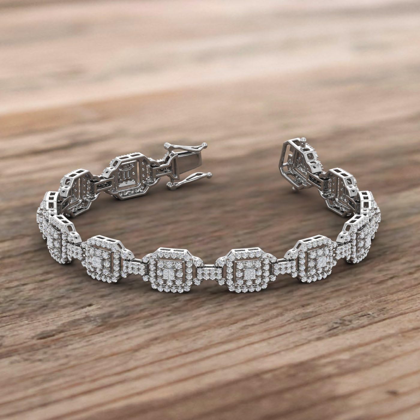 2 Carat Round and Princess Cut Diamond Link Bracelet for Women in 925 Sterling Silver (7 Inch)