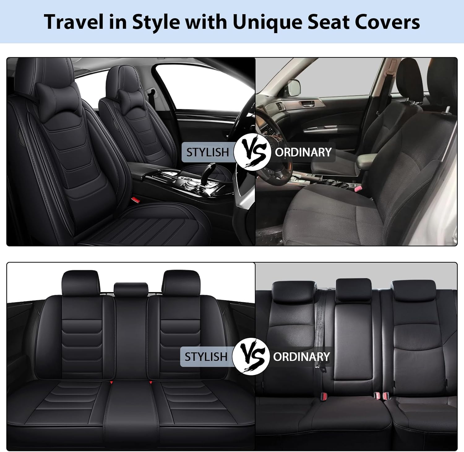 Fit for Mitsubishi Outlander 2003-2025 Custom Seat Covers, PU Leather Car Seat Covers, Full Coverage Protection, Thick Cushioning Seat Protectors(Luxury Full Set/Black)