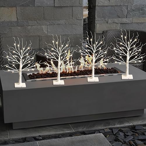Miniatura 4 de Conjunto de 4 árboles tipo abedul con luces LED, árbol tipo abedul iluminado con bateríaUSB, árbol de 2 pies con 24 LED de luz blanca cálida,