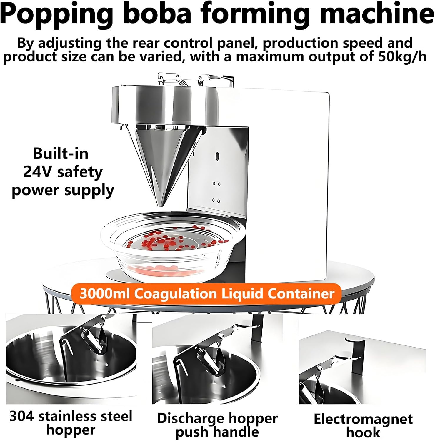 Popping Machine for Bubble Tea - Adjustable Speed & Size Tapioca Pearls Maker, 50kg/h Juice Ball Maker for Smoothies, Frozen Yogurt, Dessert Toppings
