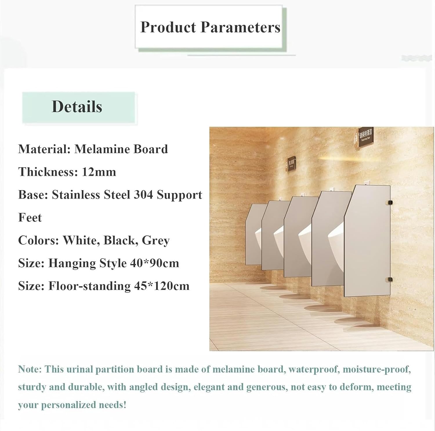 Urinal Baffle Screen,Urinal Baffle Urinal Board,urinals Partition with Stainless Steel Fittings,Wall Divider Partition Public Toilet Partition,Men Urinal Privacy Screen for School/Hospital/Company (C