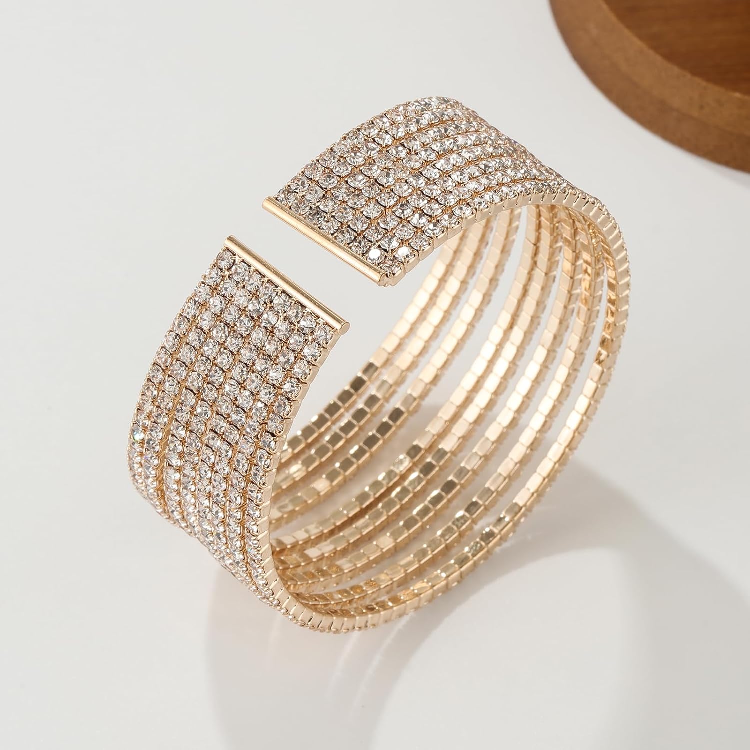 Bling Multi-layer Chunky Wide Hollow Crystal Bangle Rhinestone Cuff Bracelet for Women Formal Party Prom Wedding - Image 4