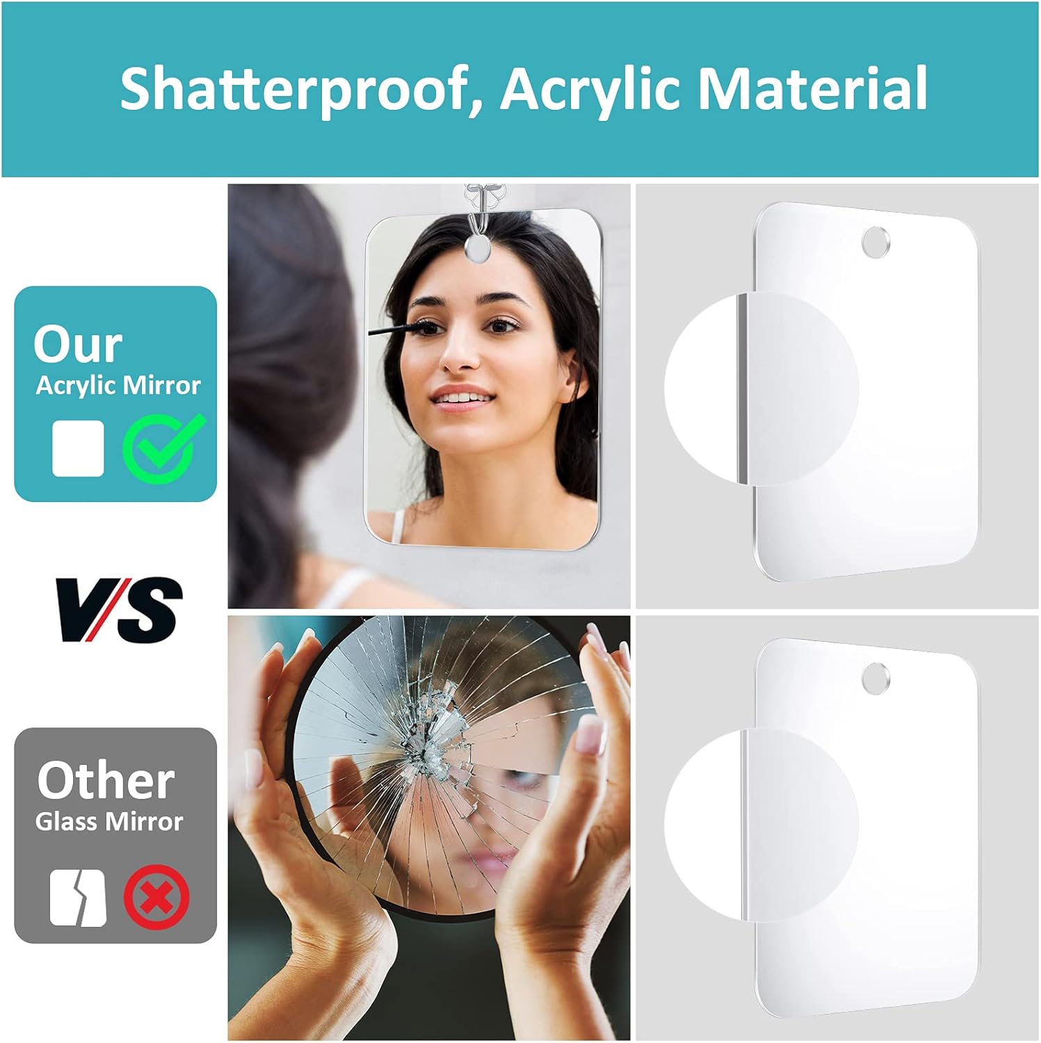 Shower Mirror Fogless for Shaving, Anti-Fog Mirror with Razor Holder, Shatterproof Fogless Mirror for Shaving, Bathroom Accessories for Men & Women -