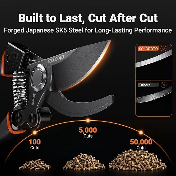 Bypass Garden Secateurs with Japanese SK5 Blade, Precision Ground for Clean Cuts, Pruning Shears Optimised Leverage Effortless Cutting, Heavy Duty Garden Pruners for Roses, Branches & Plants