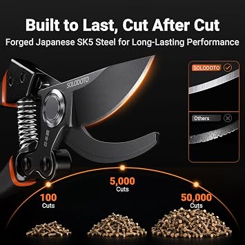 Bypass Garden Secateurs with Japanese SK5 Blade, Precision Ground for Clean Cuts, Pruning Shears Optimised Leverage Effortless Cutting, Heavy Duty Garden Pruners for Roses, Branches & Plants