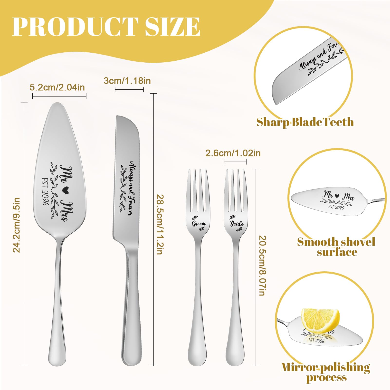 Wedding Cake Knife & Server Set - 4 Pack -2