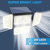 Vista 2 de Jnrss Paquete de 2 luces solares para exteriores, 4 cabezales, 268 LED, 3000 lúmenes, luces solares con sensor de movimiento, IP65, impermeables