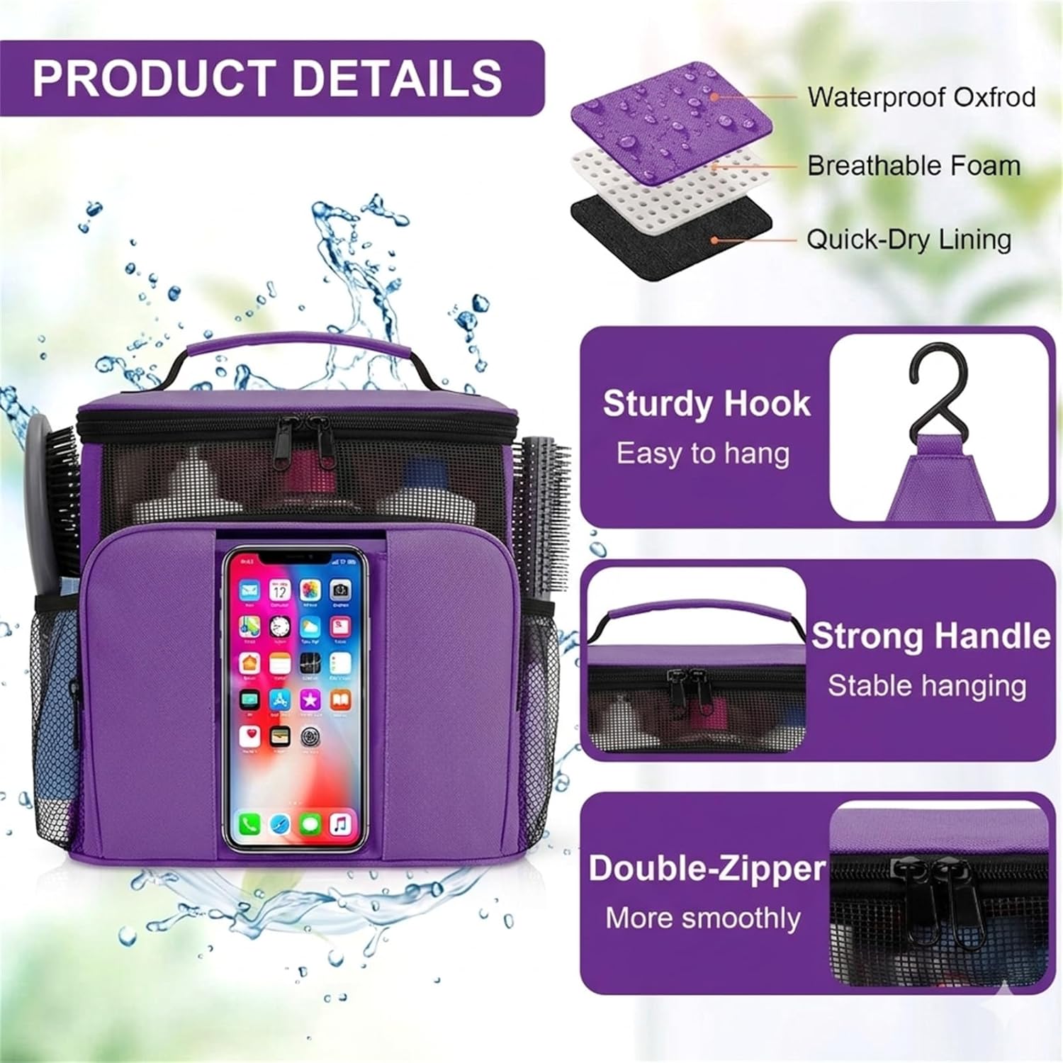 BAIMAY Travel Toiletry Bag for Women, Large Makeup Organizer for Full-Sized Toiletries Gifts for Women-Purple