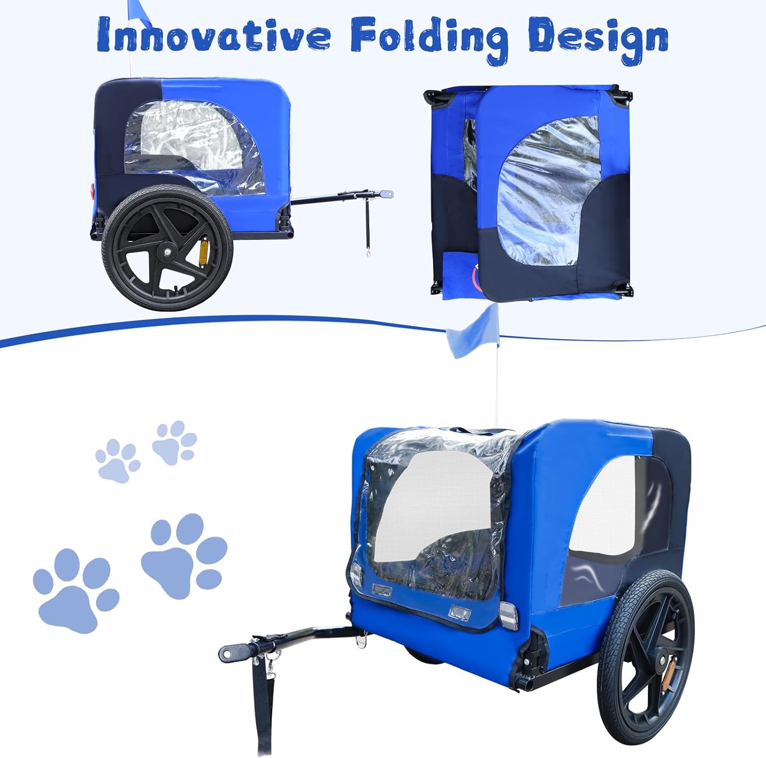 Bike Trailer for Dogs, Foldable Bike Dog Trailer with 16 Inch Wheels and Leash for Outdoor Travel