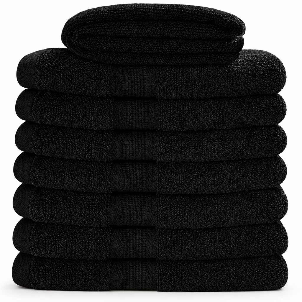 Set di 8 asciugamani da bagno, 600 g/m², 100% spugna, di alta qualità, molto assorbenti, per bagno, doccia, uso quotidiano, lavabile in lavatrice (70 x 140 cm, nero)
