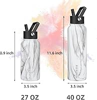Vista 25 de BJPKPK - Botellas de agua aisladas con tapa de popote, botellas de agua de acero inoxidable de 40 onzas con 3 tapas, termo a prueba de fugas libre