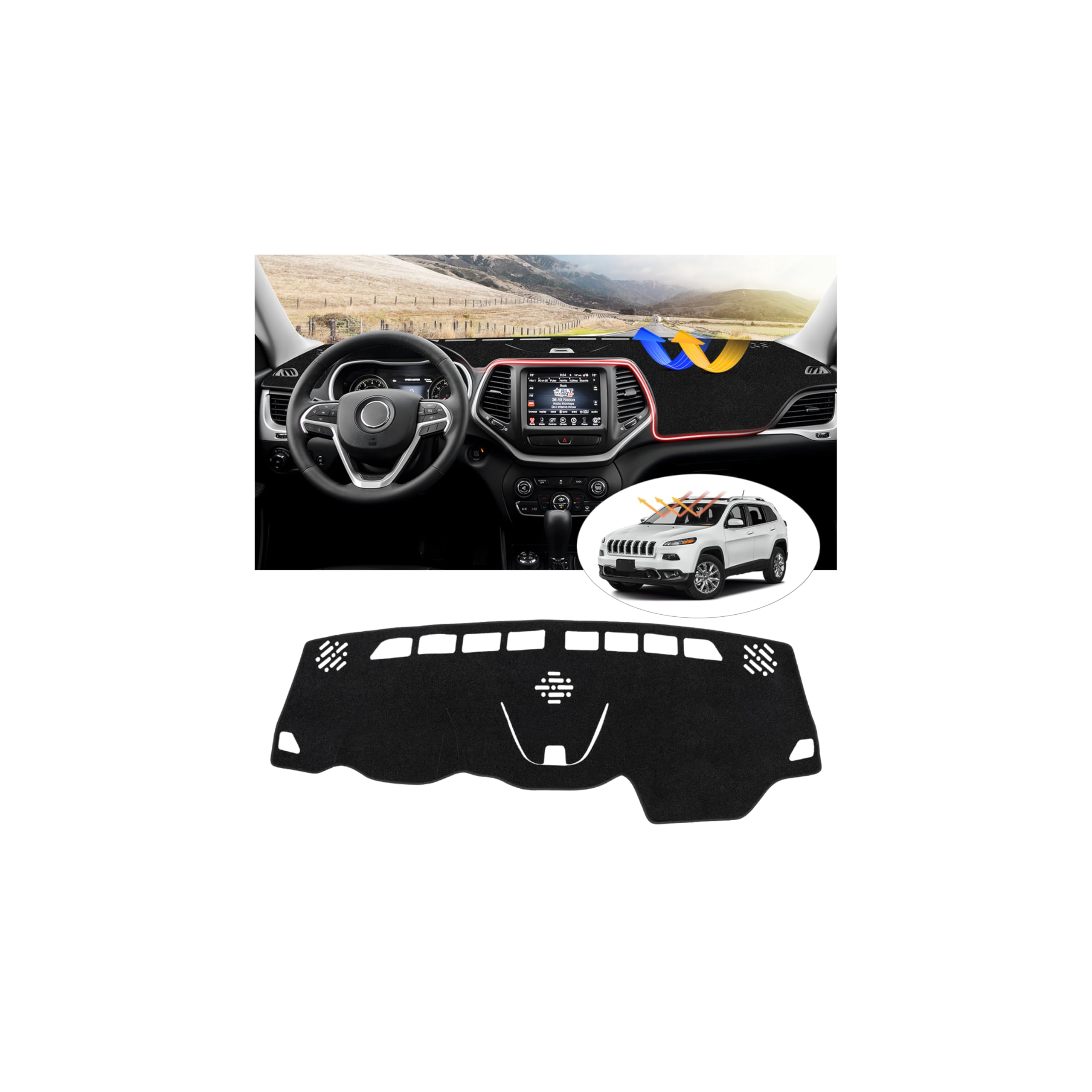 CARTIST Dash Cover Fits for Jeep Cherokee 2014-2023 (NOT for Grand Cherokee) (Only Fits Cherokee Latitude) Dashboard Cover Mat for Cherokee