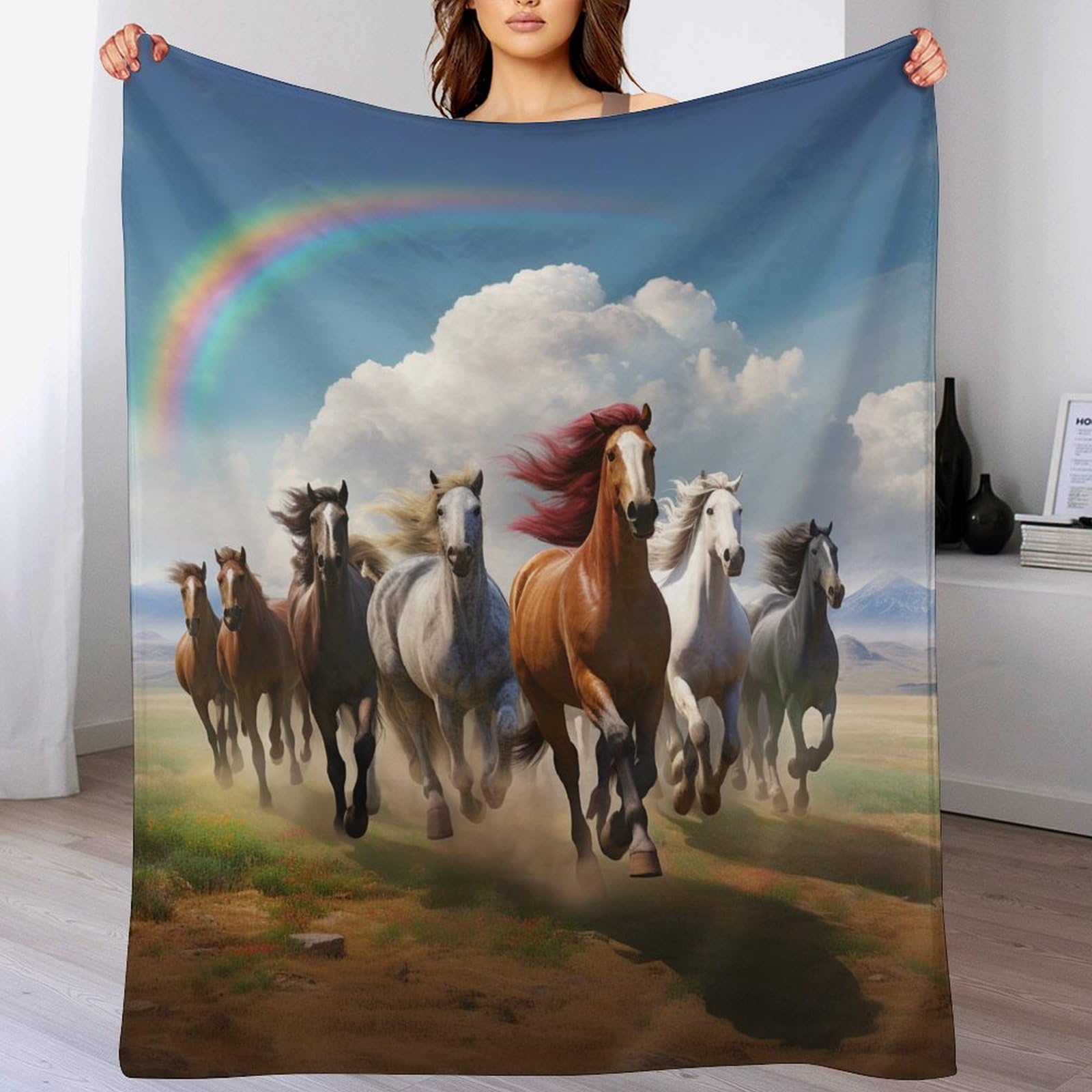Couverture 3D cheval en flanelle épaisse et chaude de 150x200cm pour un hiver douillet
