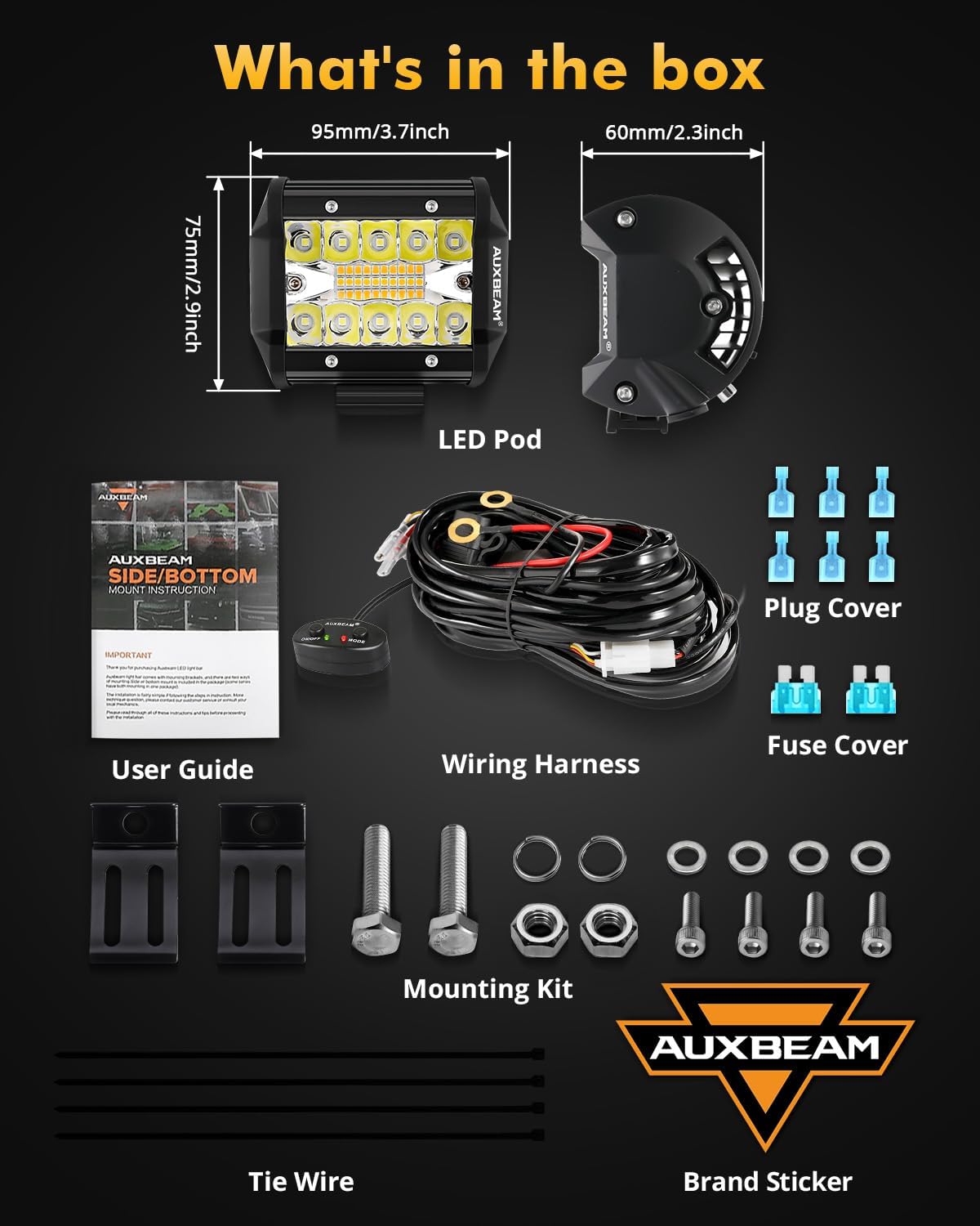 Auxbeam 6 Modes Amber White Series 4 Inch 120W Strobe LED Pod Lights Dual Color Auxiliary Offroad Light Bar Spot Flood Combo Flashing Fog Lights A-Pillar Bumper Grille Mount, Pair