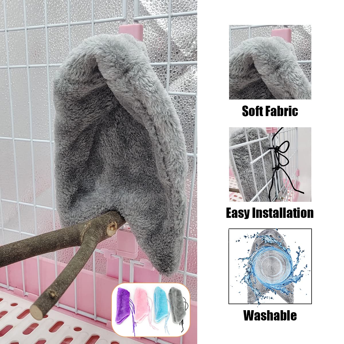 OTKARXUS Comfort Corner Fleece Bird Blanket,1PC Winter Warm Parrot Cage Snuggle Hut,Cage Bird Nest Parrot Bed for Parakeet Cockatiel Parrots Cockatiels (M, Purple) - Image 3
