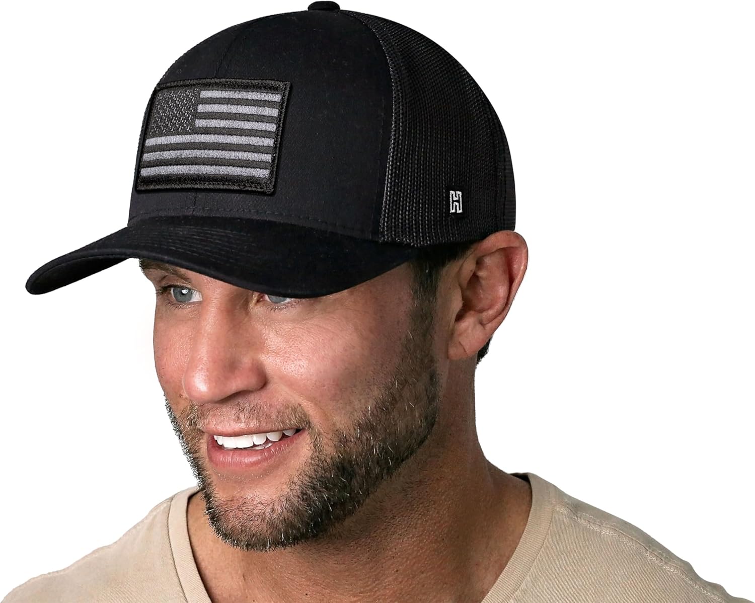 HAKA American Flag Hat, USA Trucker Hat for Men & Women, Adjustable Baseball Cap, Mesh Snapback, Durable Outdoor Black Hat