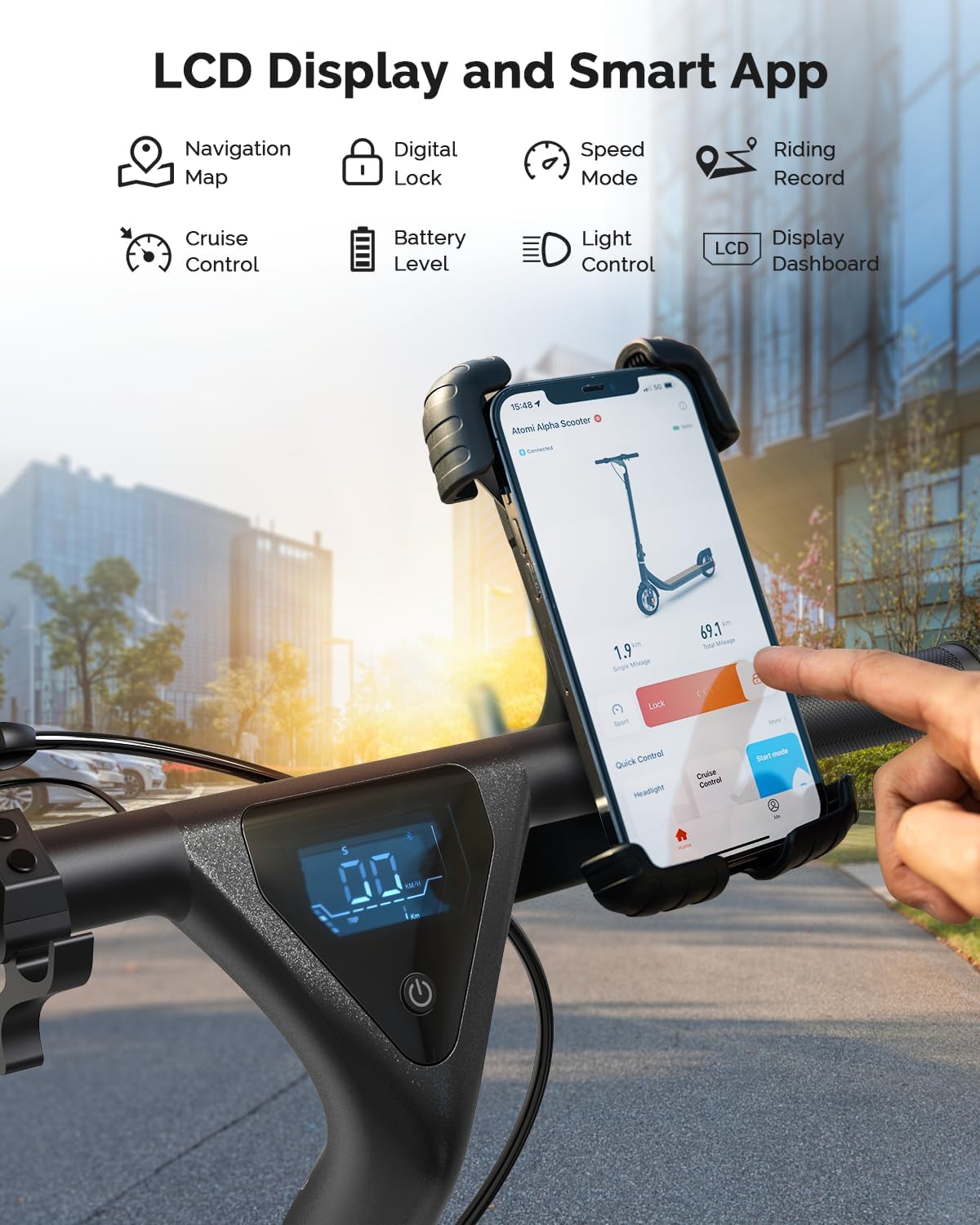 Atomi Electric Scooter LCD display and smart app