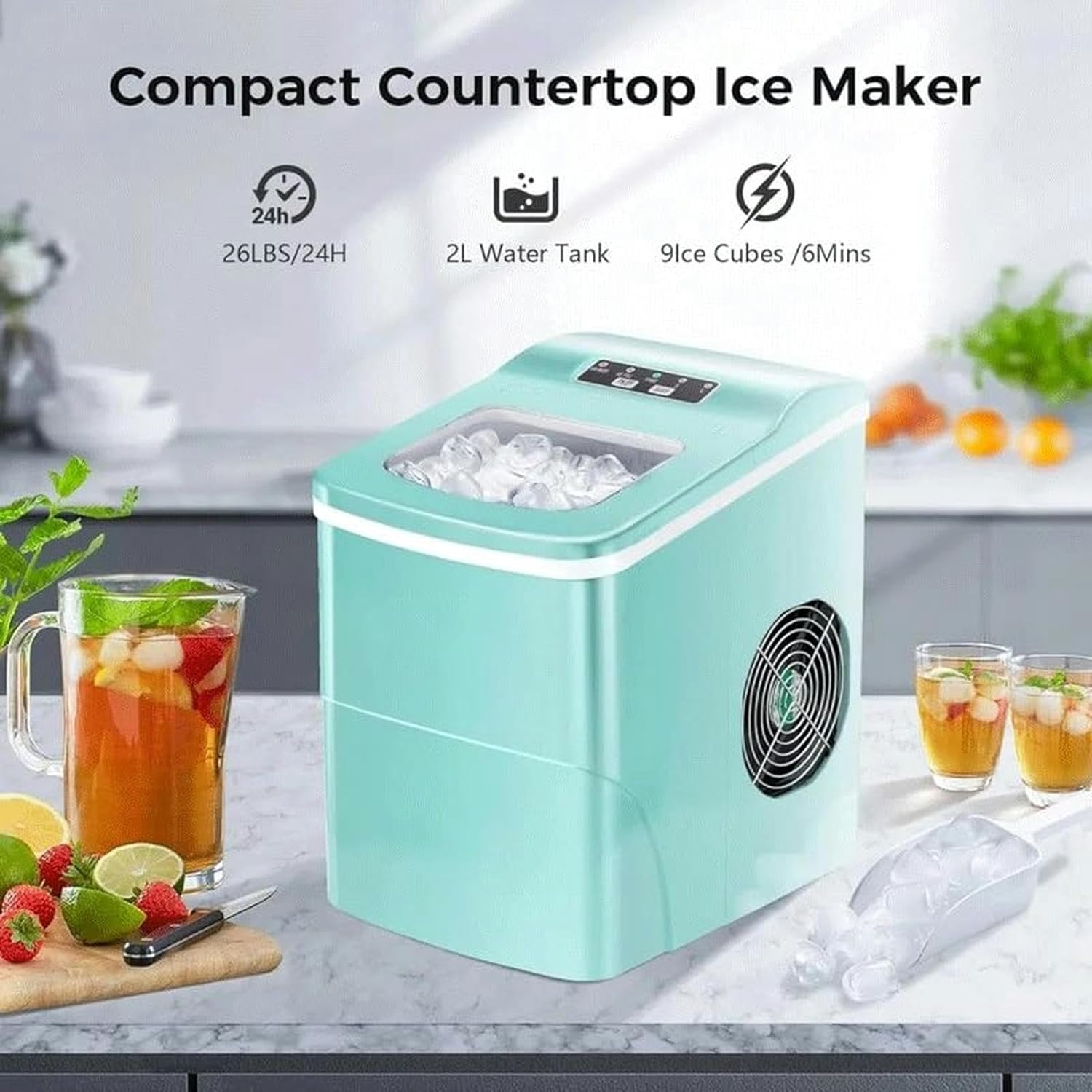 AMNOOL mdlian Ice Makers Countertop 26Lbs/24Hrs Portable Countertop Ice Machine 2 Ice Cubes