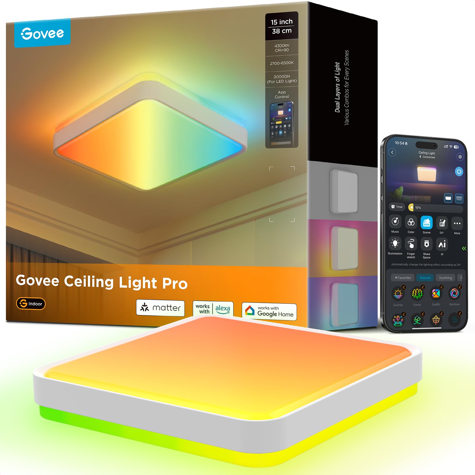 Govee Deckenlampe RGBIC 48,5W, Smart Led Deckenleuchte 4300lm, Ø38cm