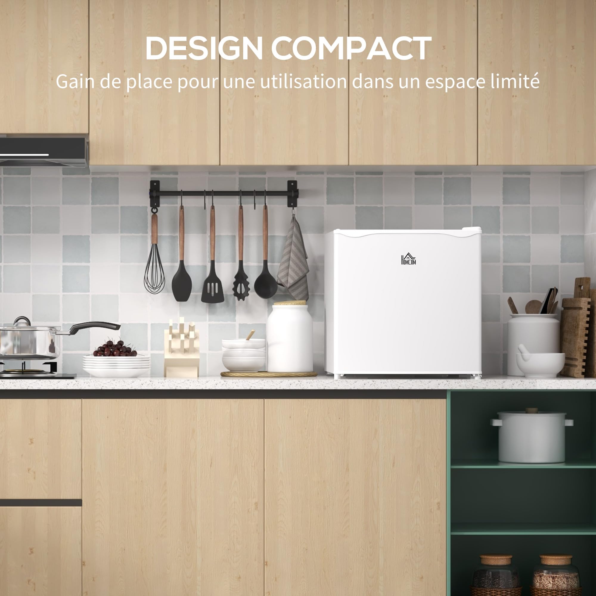 HOMCOM Mini congélateur 35L -14 à -24°C Compact étagère amovible Porte réversible Classe E 47x44,2x48,8 cm Blanc