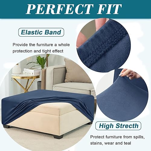 Miniatura 3 de Funda otomana cuadrada, de terciopelo elástico, funda otomana cuadrada, funda otomana gruesa, lavable, funda otomana de almacenamiento con parte