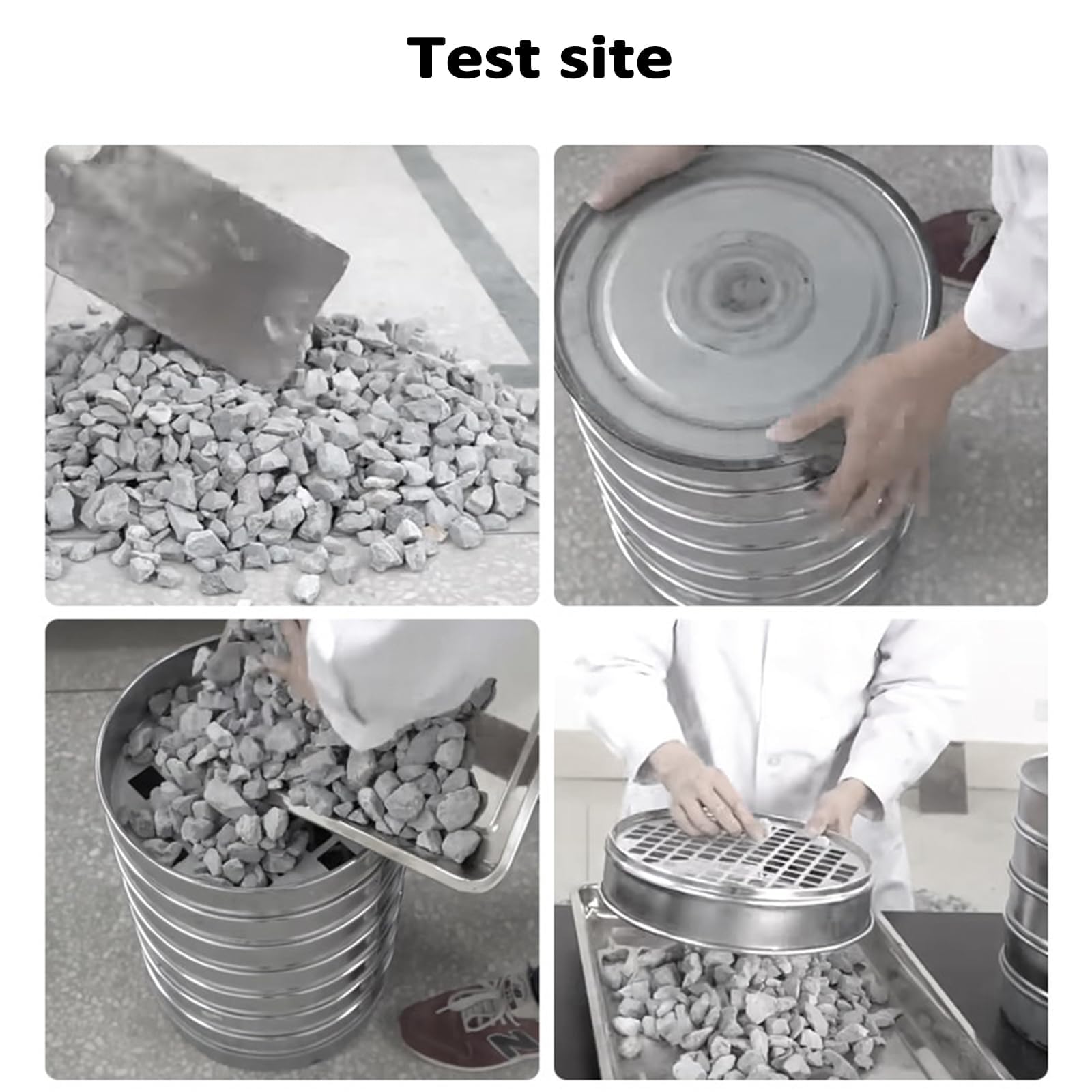 Tamiz de prueba de acero inoxidable para análisis de grava y suelo, tamiz de laboratorio de apertura cuadrada con tapa y bandeja inferior, tamiz de prueba de materiales para uso en laboratorio y