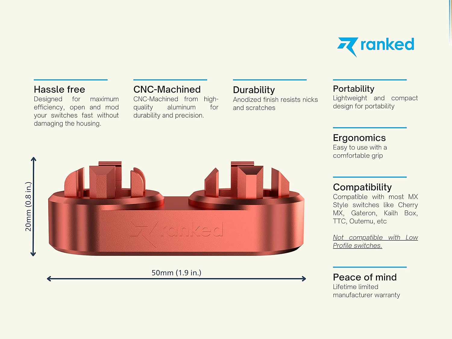 Ranked Premium Switch Opener for DIY Custom Mechanical Keyboard | CNC Machined Aluminium (Poinciana Red) image 2